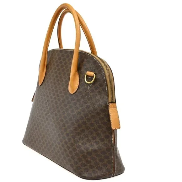 CELINE Logo Macadam Pattern Handbag PVC Leather Brown GHW Italy